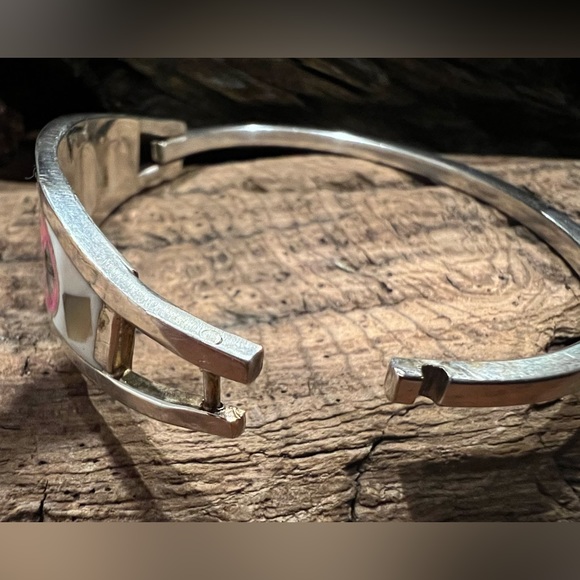 Authentic Mexican Alpaca Pink White Daisy Cuff Bracelet Abalone MOP Small Bangle - Picture 4 of 7